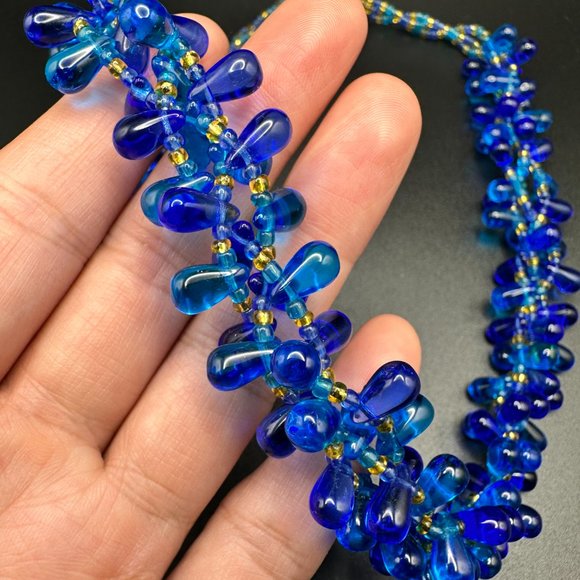 Vintage CZECH element blue teardrop glass beads clips on earrings and necklace - Picture 16 of 16